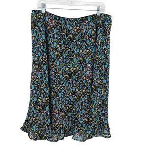 C.M. Shapes Reversible Skirt Womens SZ 2X Black Floral Butterfly Ruffle Plus